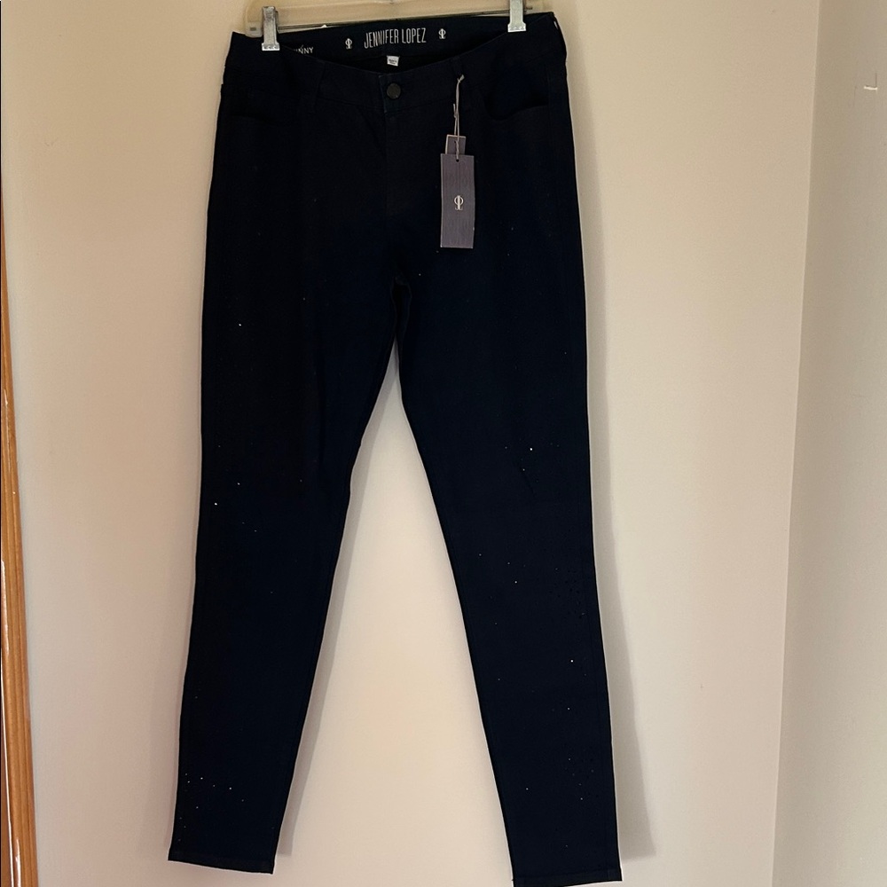 Jennifer Lopez cotton/polyester black pants sparkles midrise skinny fit size 10
